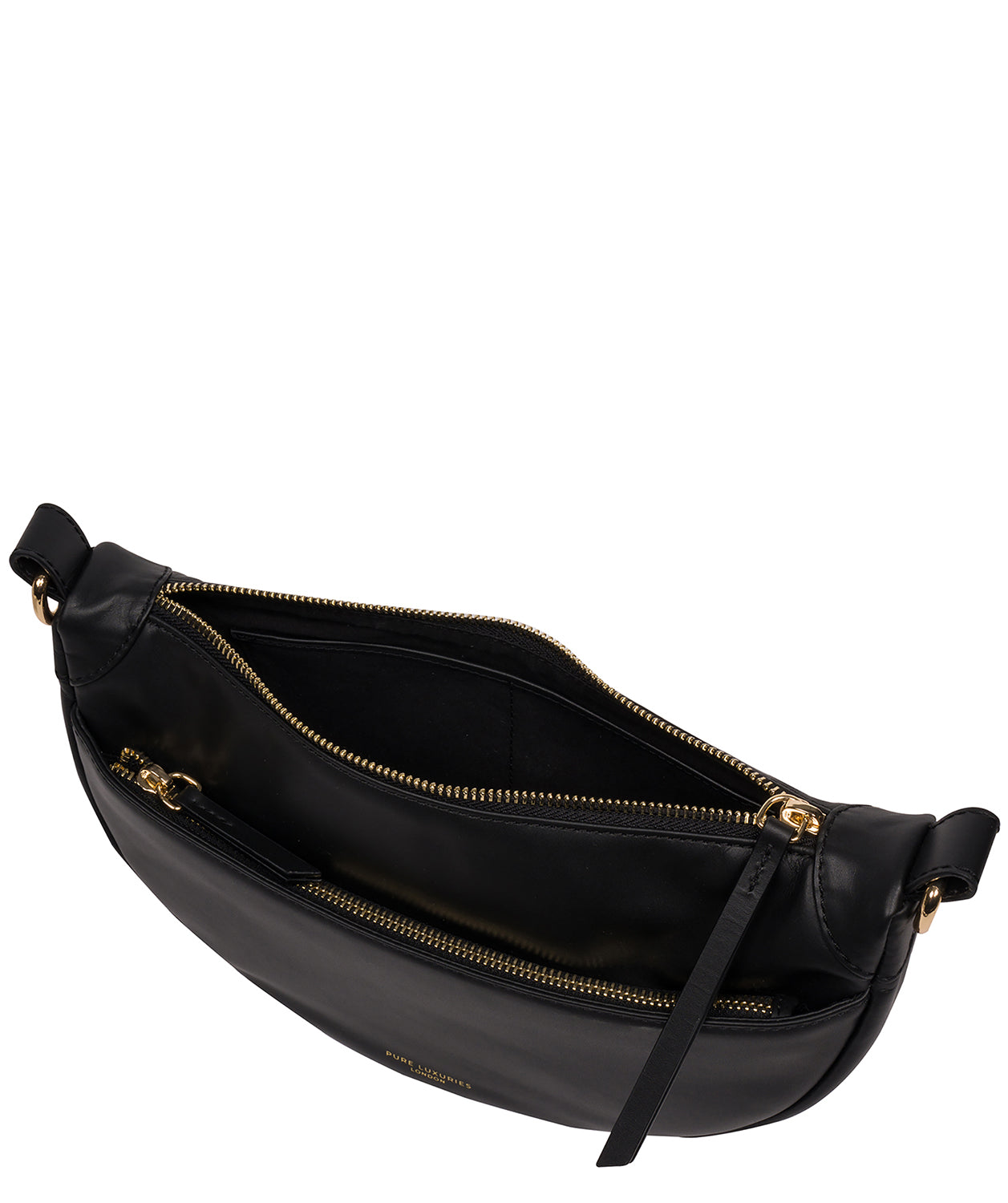 'Heidi' Black Leather Crescent Cross Body Bag