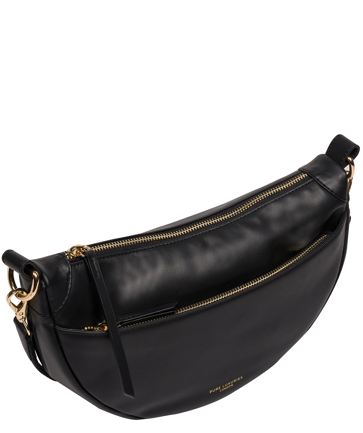 'Heidi' Black Leather Crescent Cross Body Bag