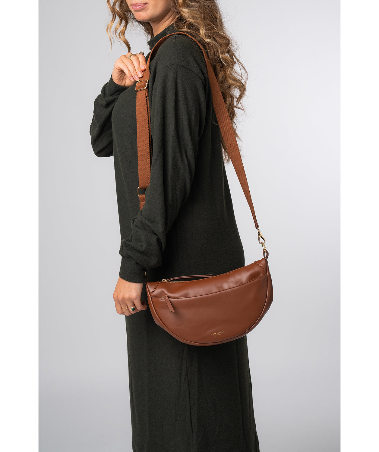 'Heidi' Caramel Leather Crescent Cross Body Bag