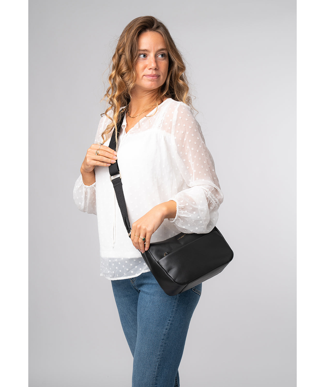 'Leonara' Black Leather Cross Body Bag