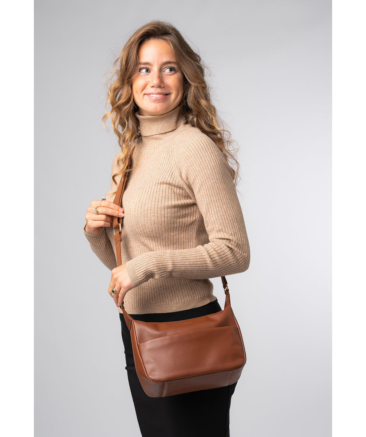 'Leonara' Caramel Leather Cross Body Bag