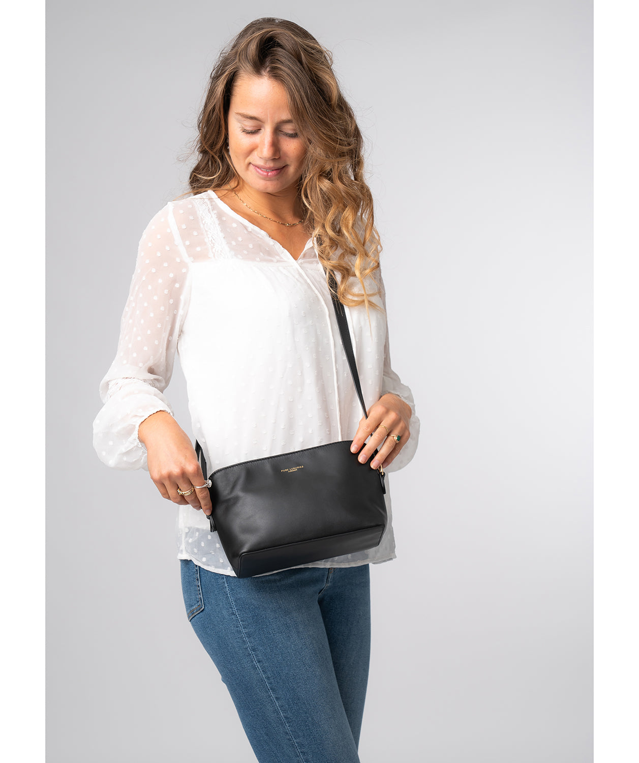 'Natalie' Black Leather Cross Body Bag