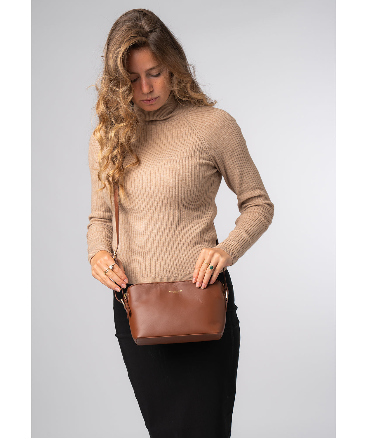 'Natalie' Caramel Leather Cross Body Bag