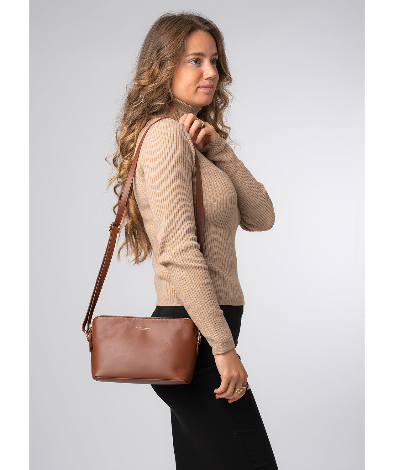 'Natalie' Caramel Leather Cross Body Bag