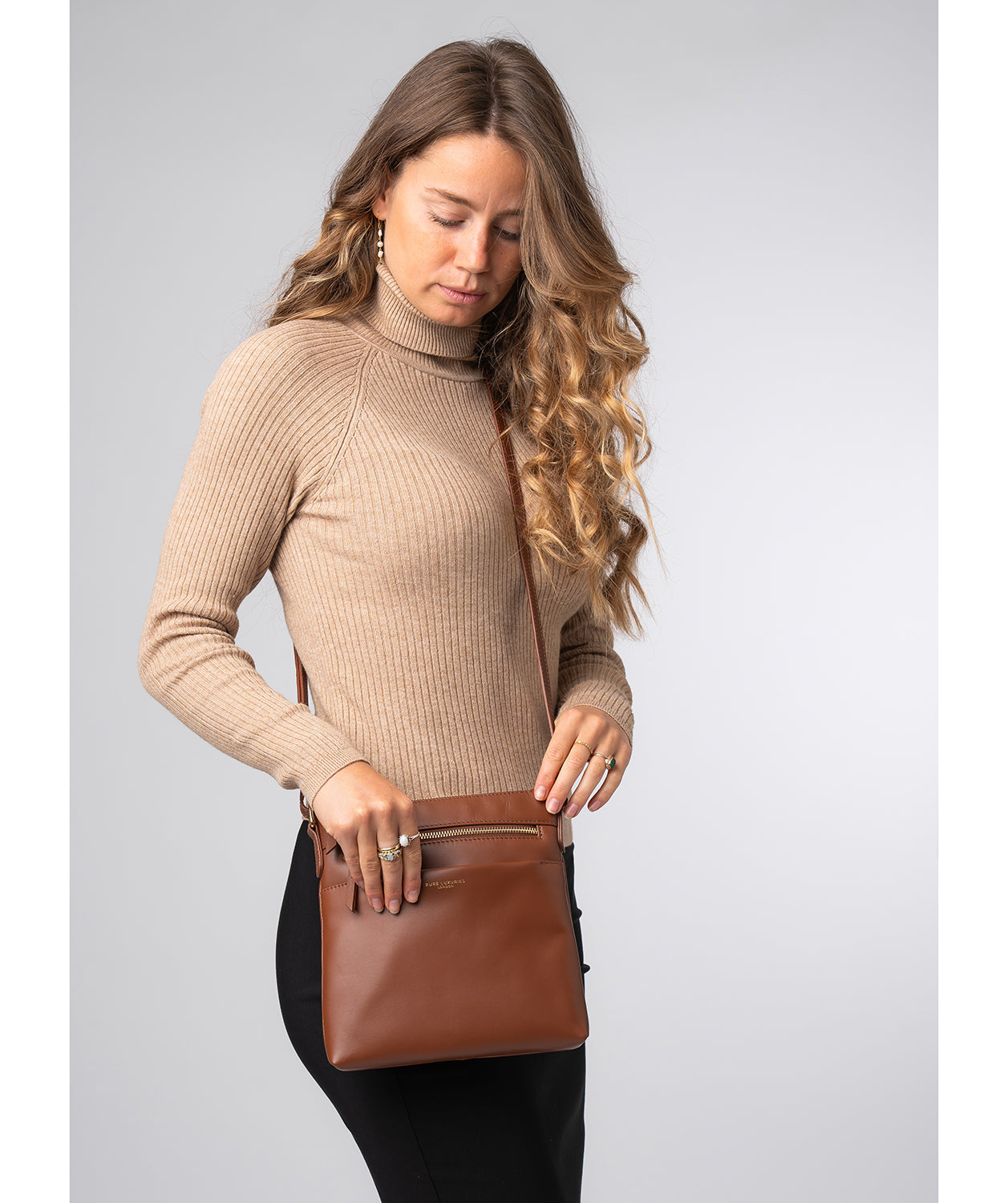 'Brooke' Caramel Leather Cross Body Bag