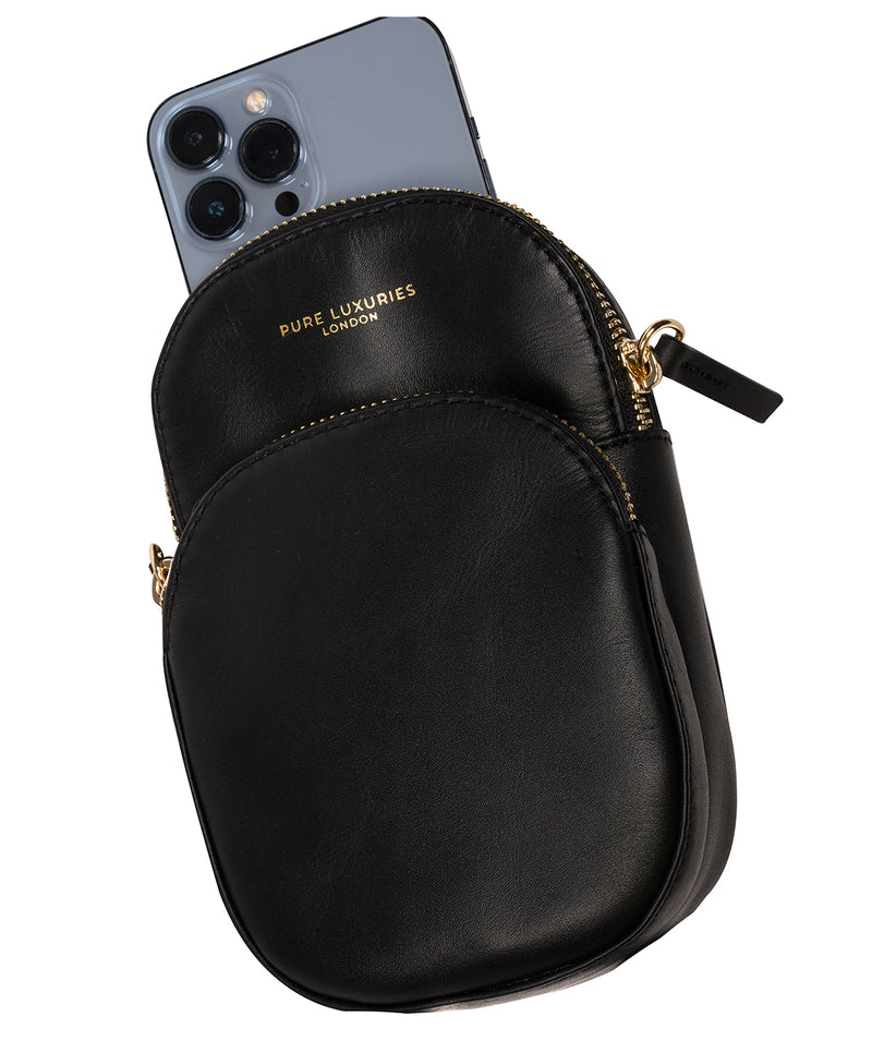 'Luna' Black Leather Cross Body Phone Bag