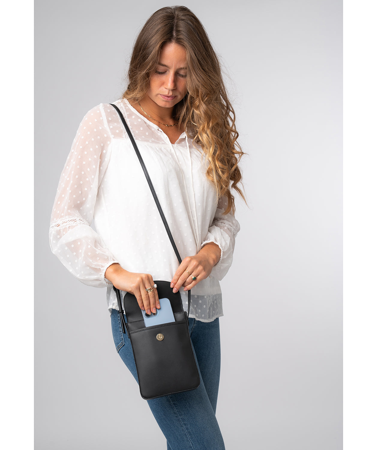 'Lyra' Black Leather Cross Body Phone Bag