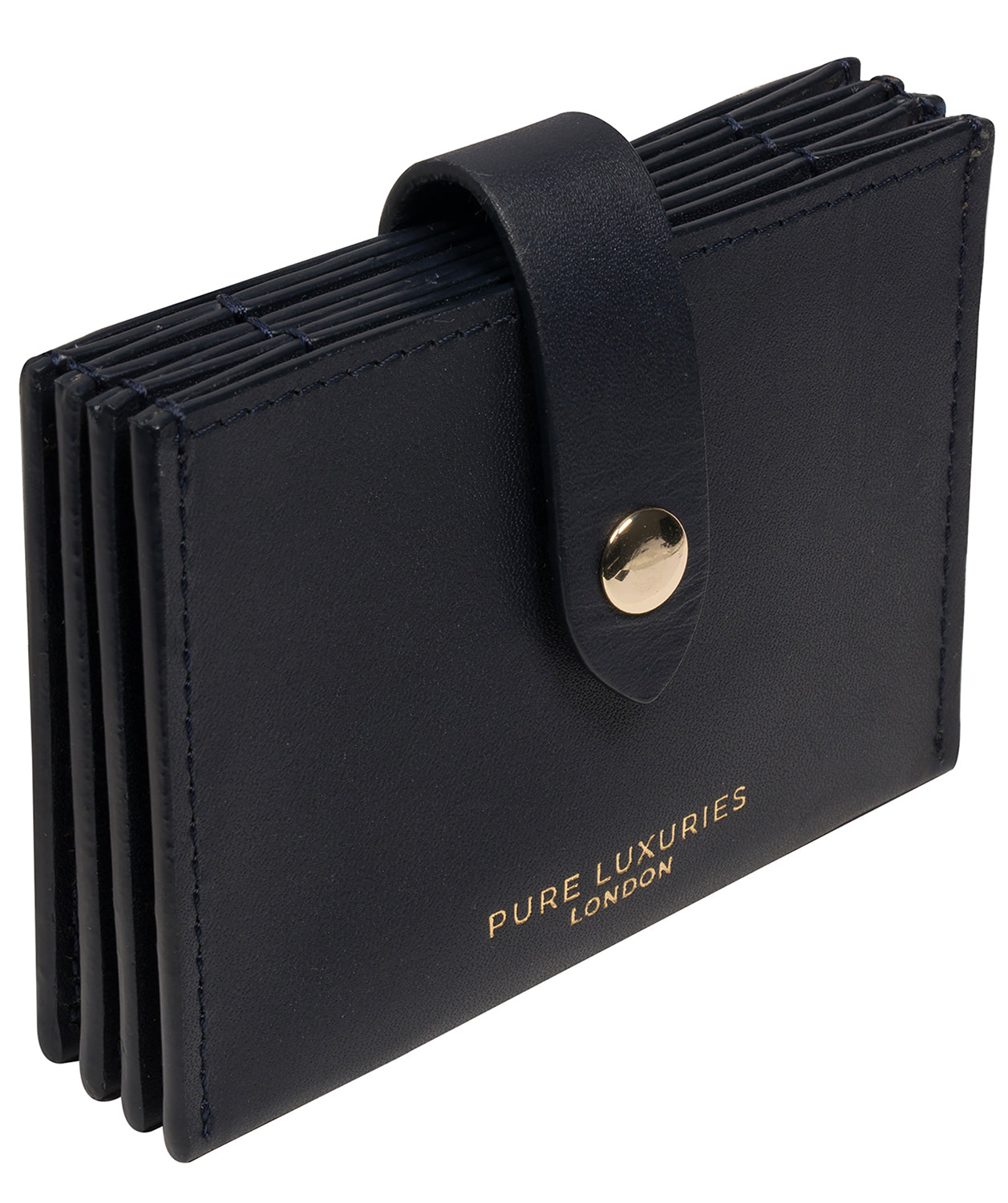 'Allie' Dark Navy Leather Accordion Card Holder