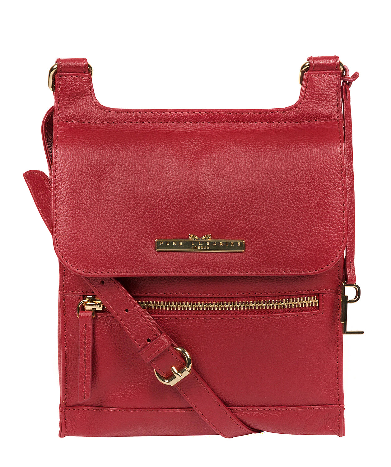 'Kempston' Deep Red Leather Cross Body Bag