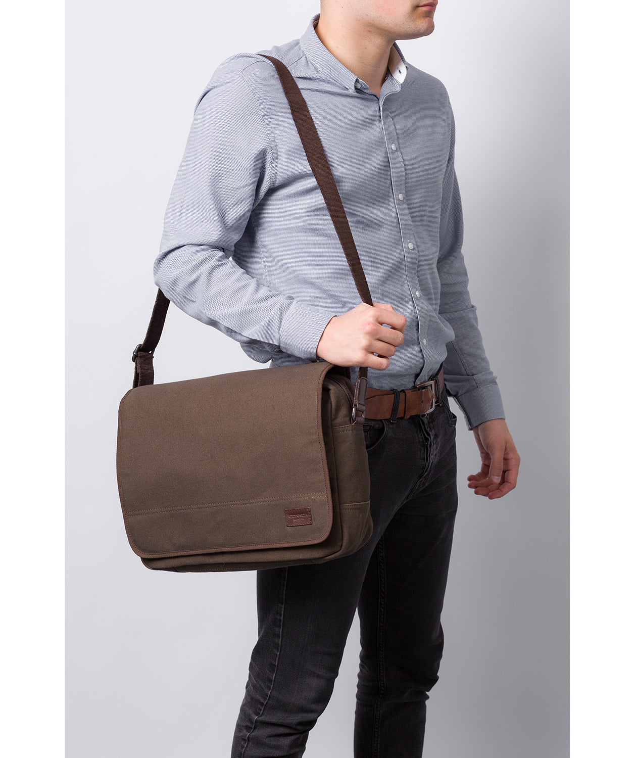 'Balham' Khaki Canvas & Leather Messenger Bag