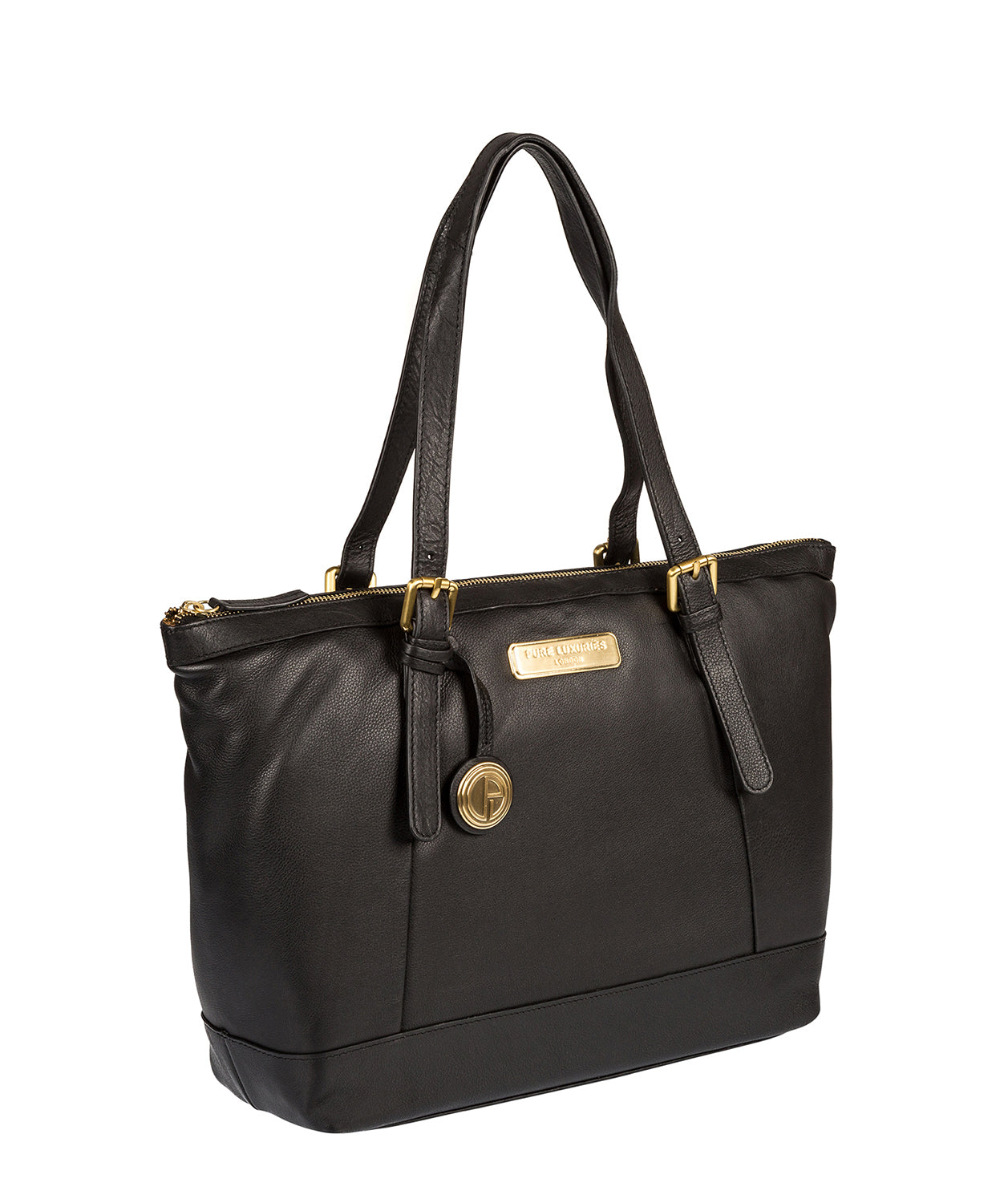 'Blossom' Black Leather Tote Bag