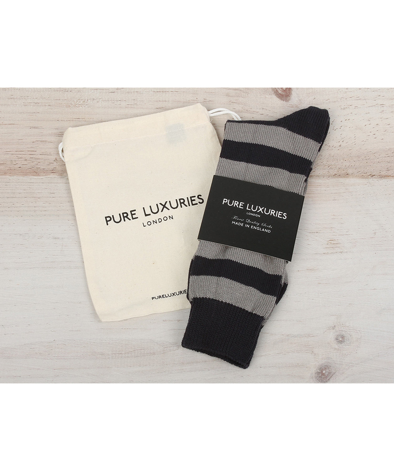 Black and Granite Striped Cotton Socks