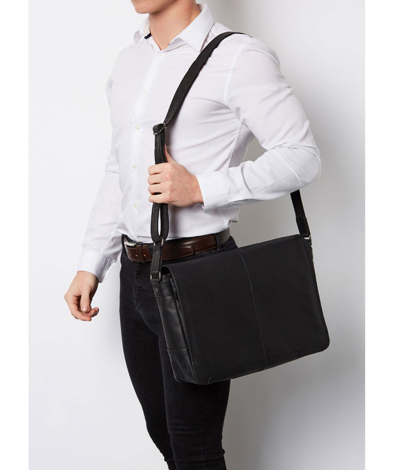 'Bermondsey' Black Leather Messenger Bag