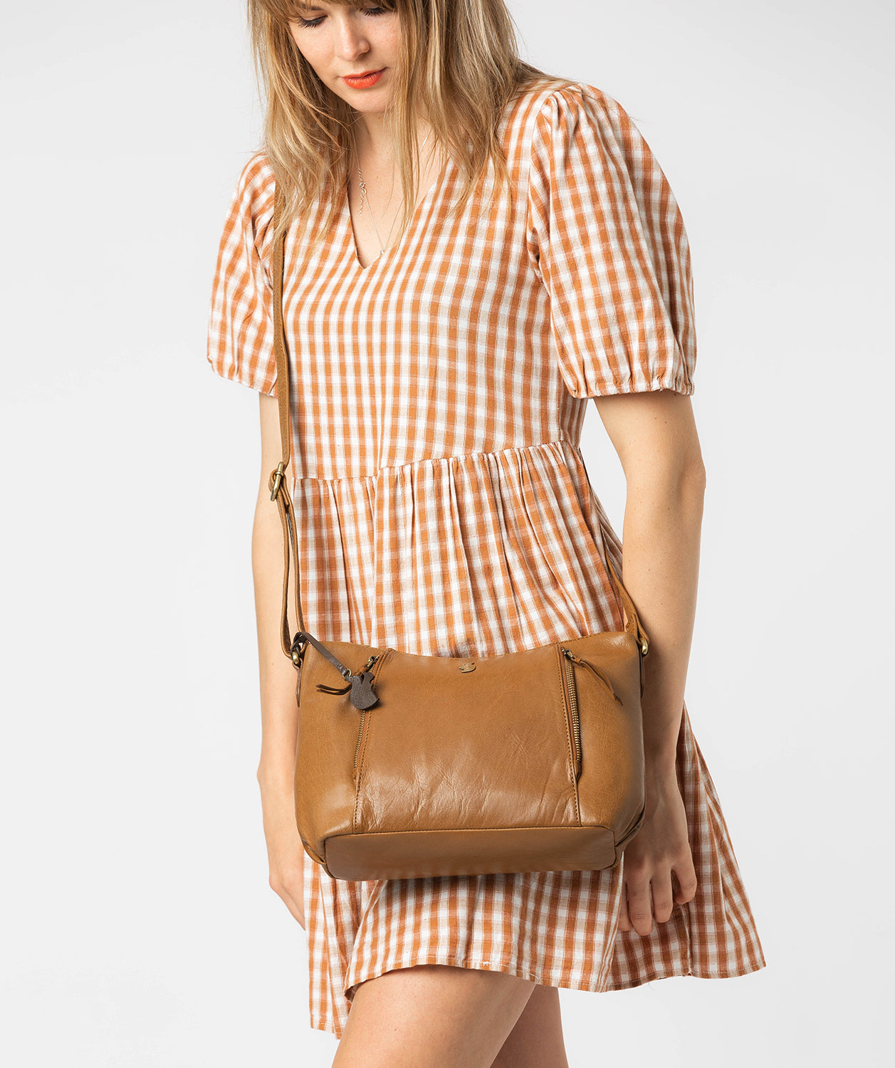 'Esta' Dark Tan Leather Cross Body Bag