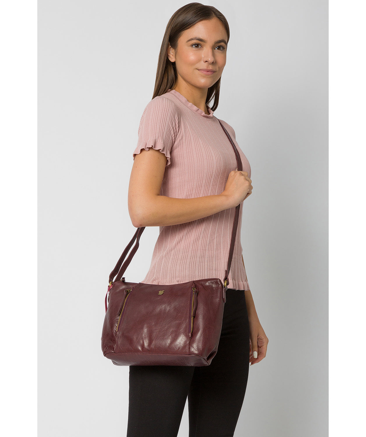 'Esta' Plum Leather Cross Body Bag Pure Luxuries London