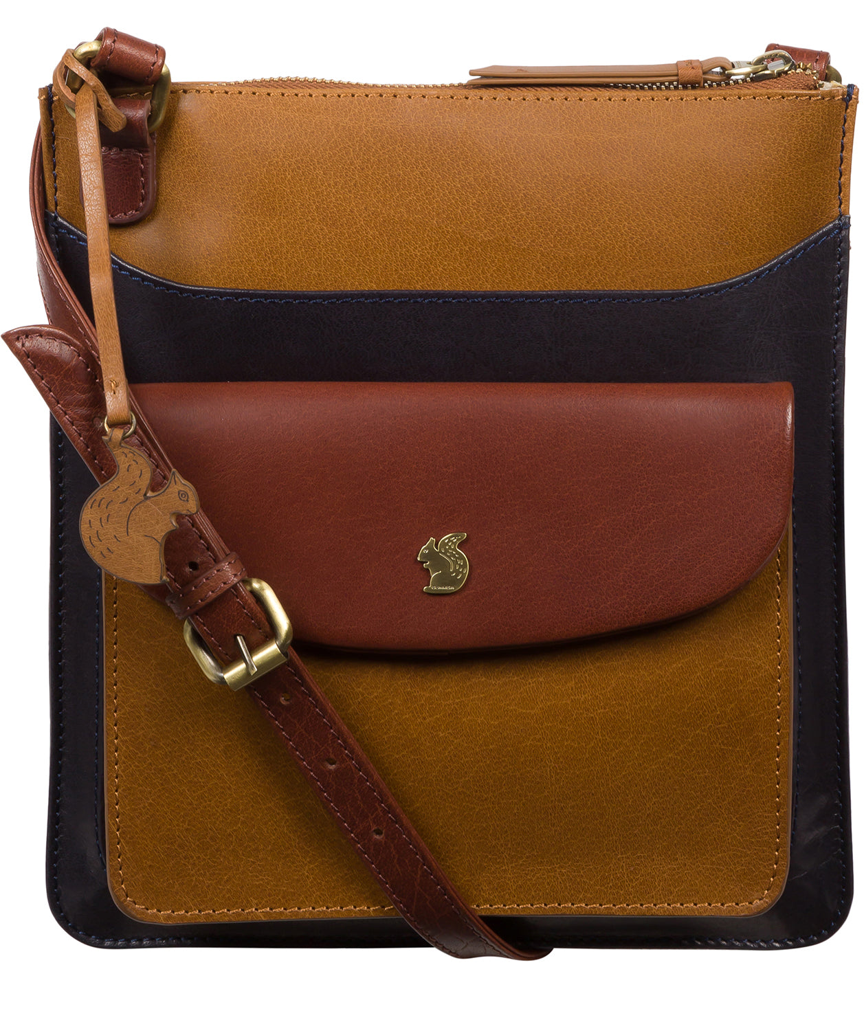 'Lauryn' Navy, Dark Tan & Conker Brown Leather Cross Body Bag