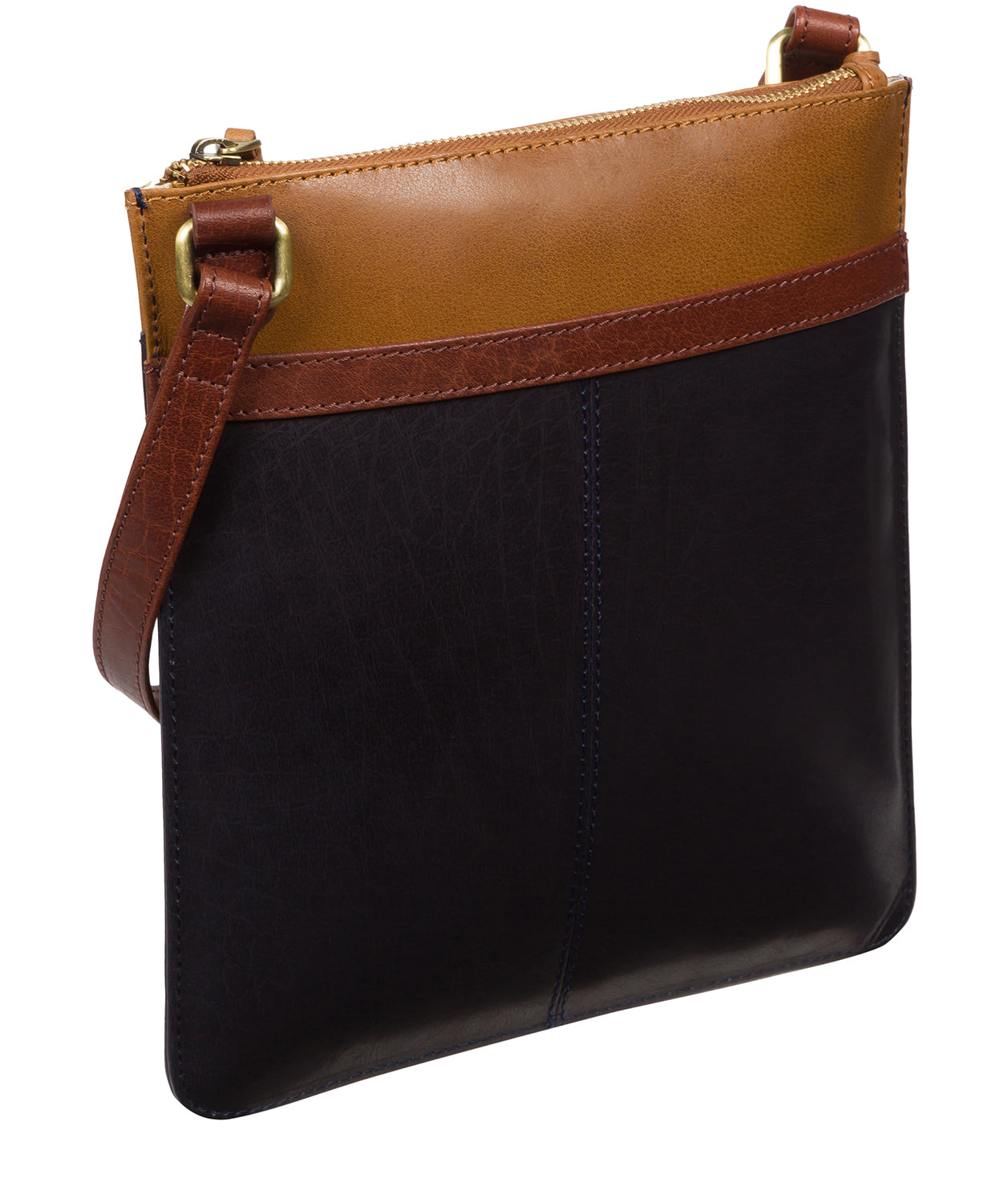 'Lauryn' Navy, Dark Tan & Conker Brown Leather Cross Body Bag