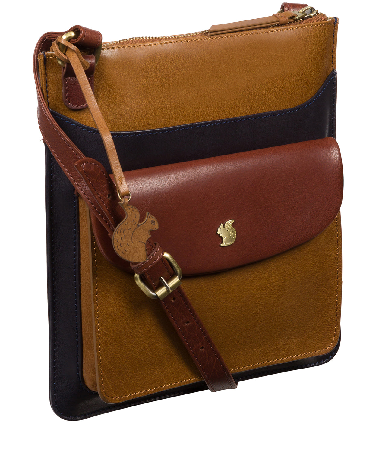 'Lauryn' Navy, Dark Tan & Conker Brown Leather Cross Body Bag