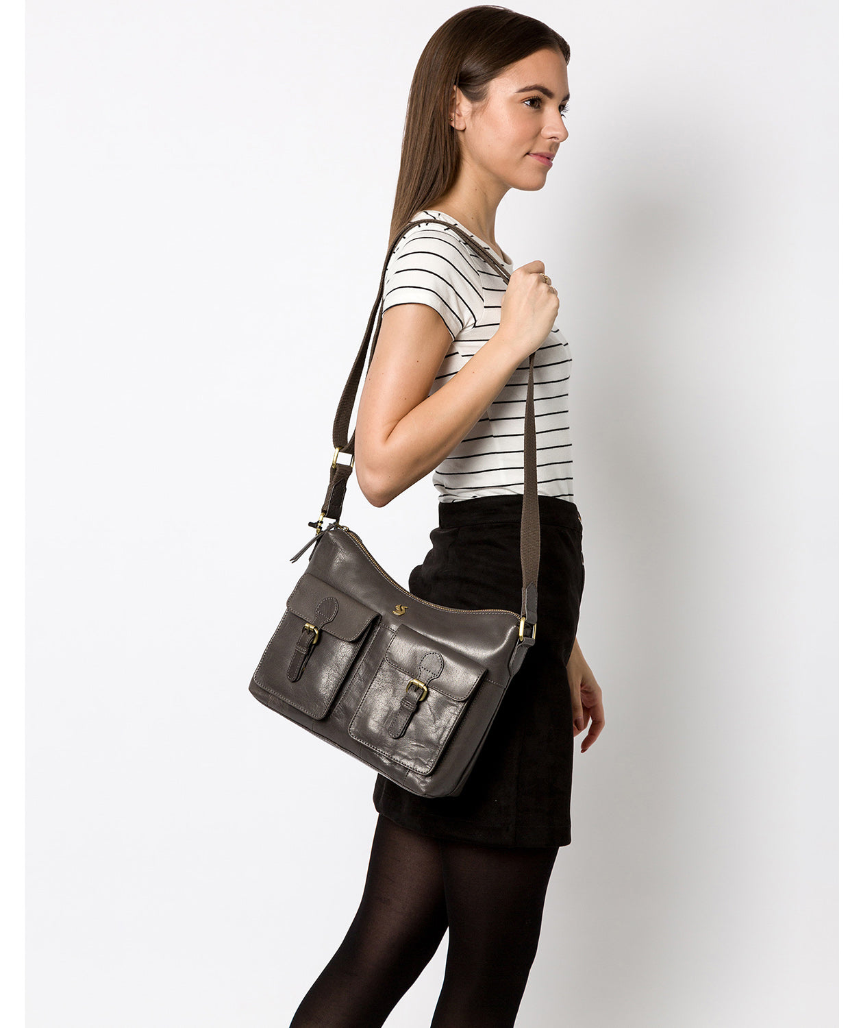 'Nancie' Slate Leather Shoulder Bag Pure Luxuries London