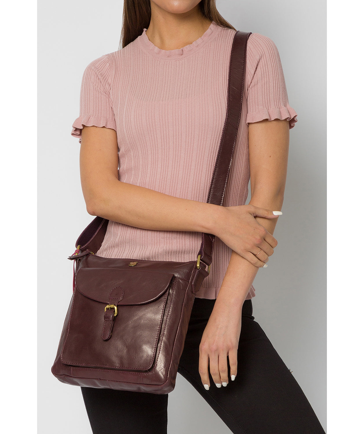 'Josephine' Plum Leather Shoulder Bag Pure Luxuries London