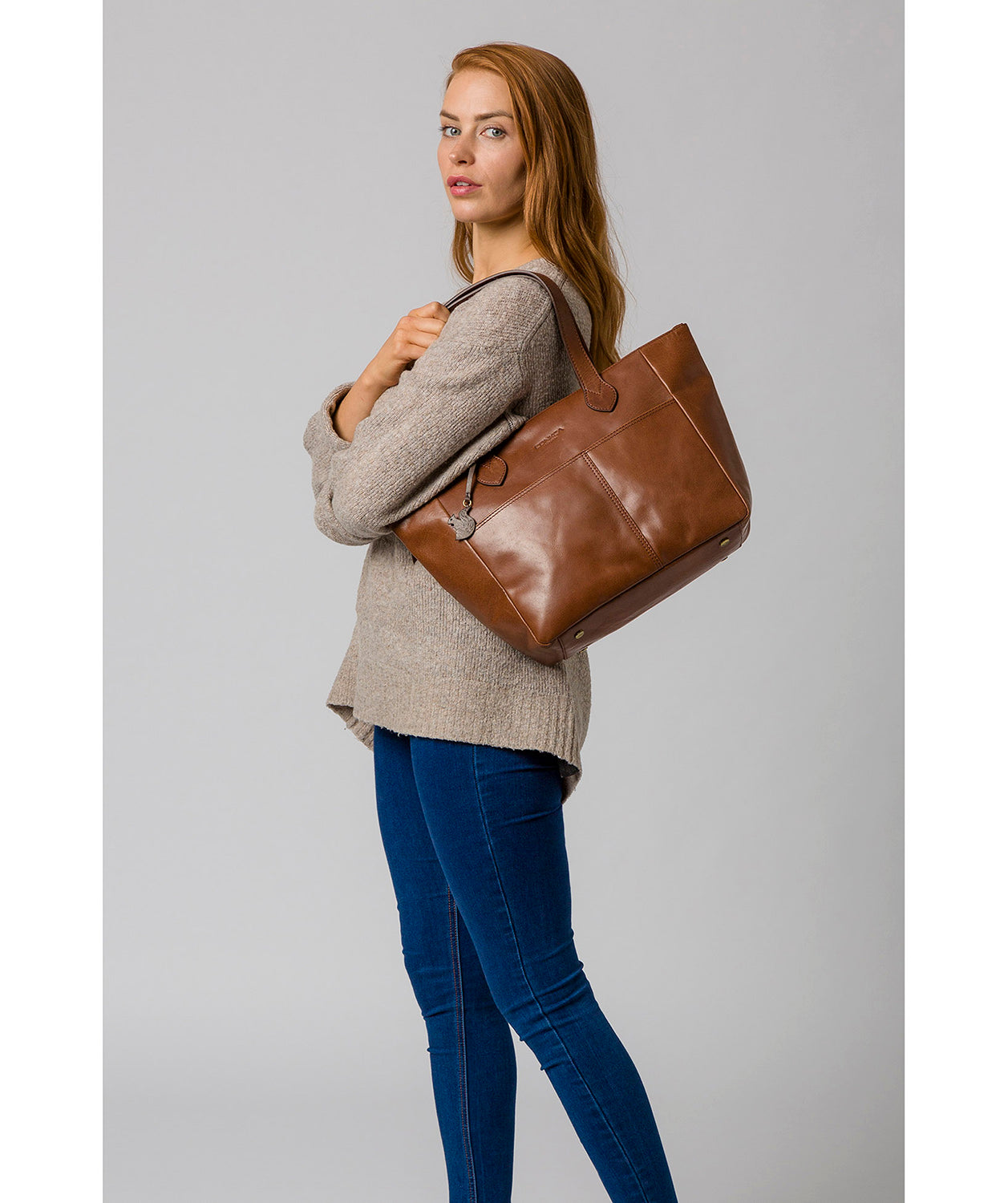 'Harp' Conker Brown Leather Tote Bag image 2