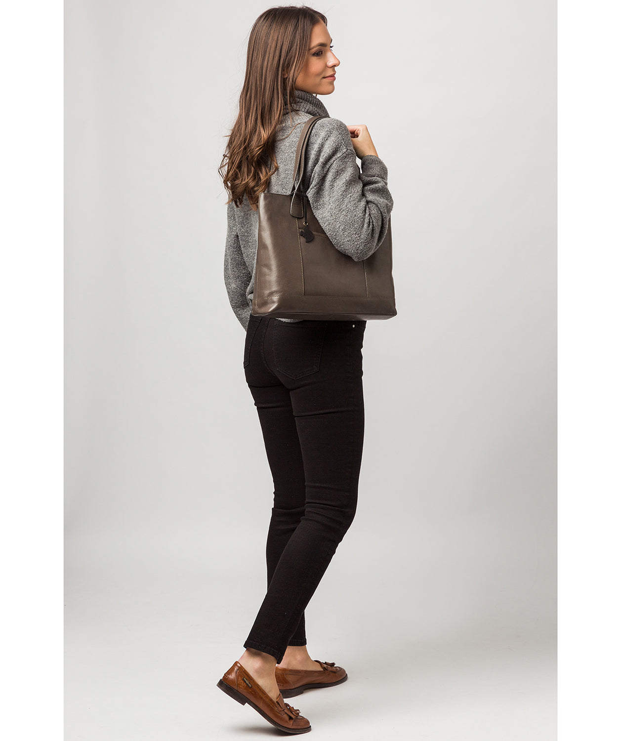 'Patience' Slate Leather Tote Bag