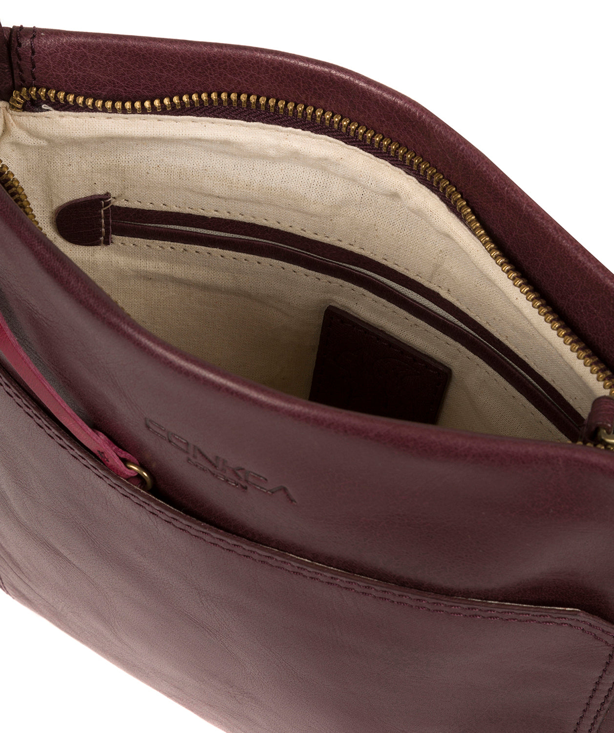 'Dink' Plum Leather Cross Body Bag Pure Luxuries London