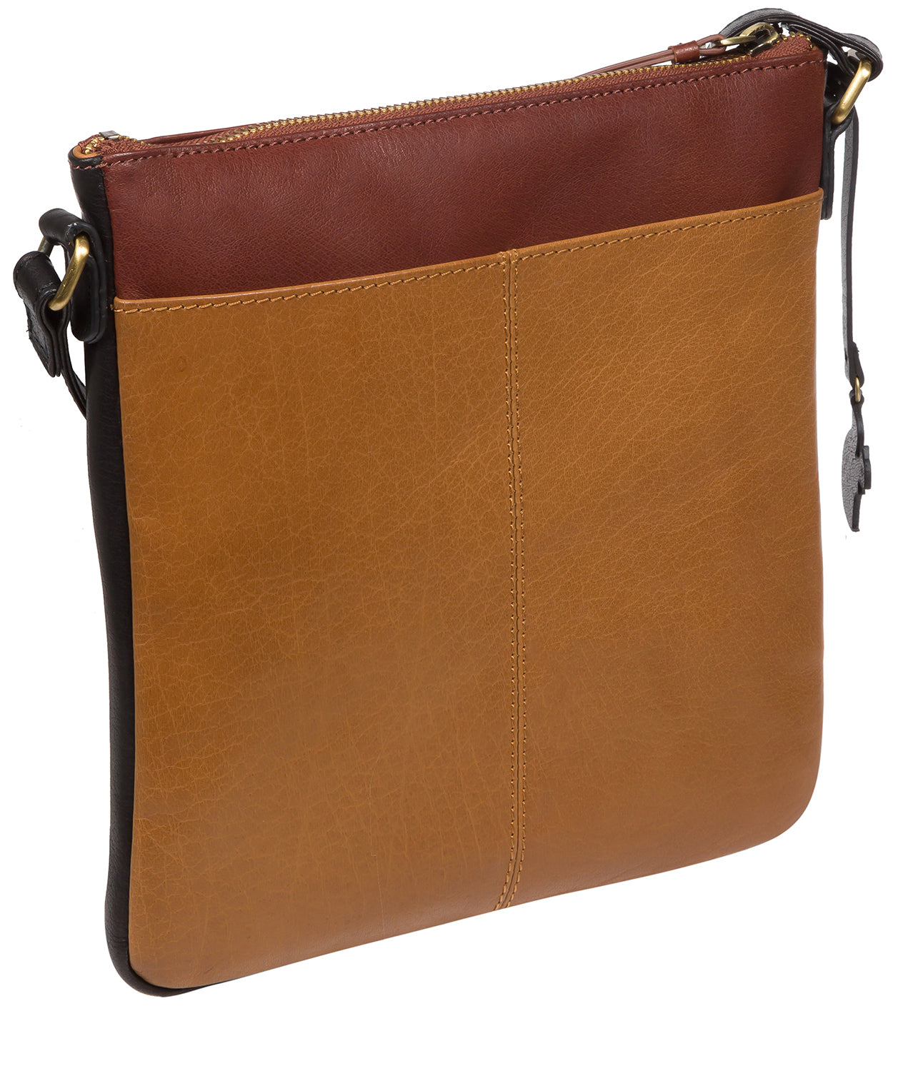 'Avril' Dark Tan, Black & Conker Brown Leather Cross Body Bag