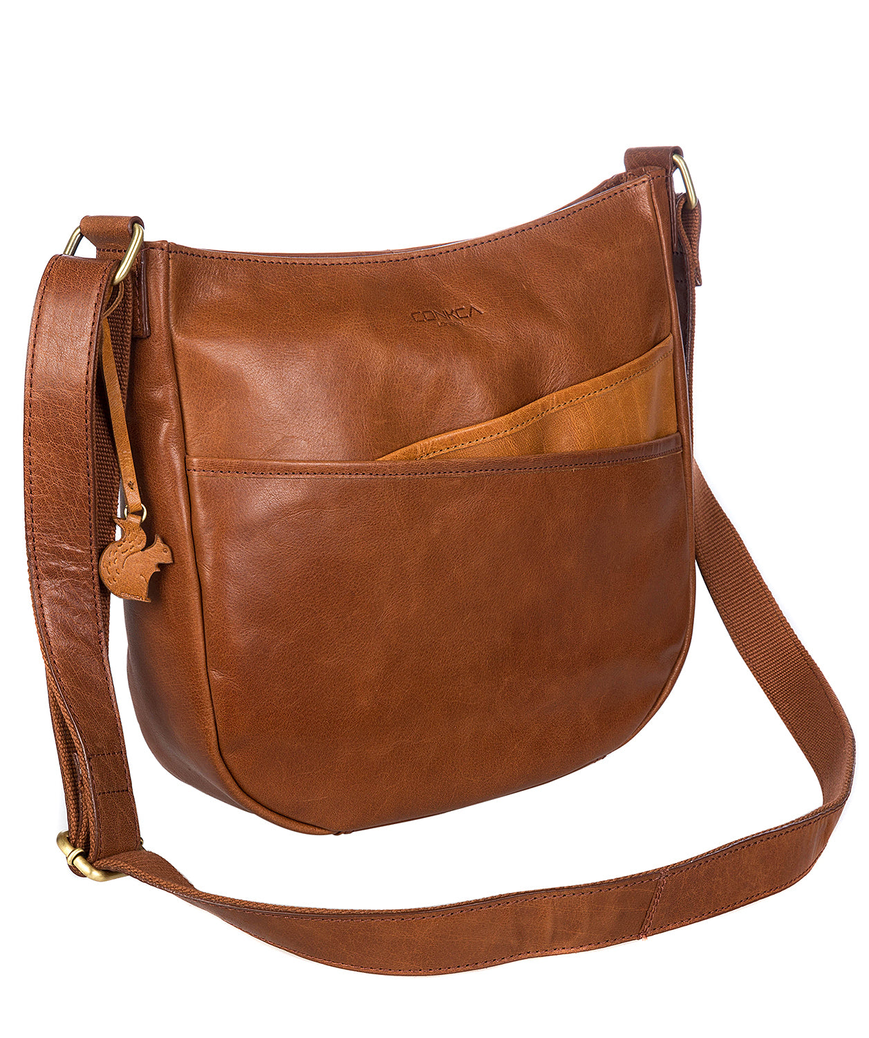 'India' Conker Brown and Cognac Leather Shoulder Bag