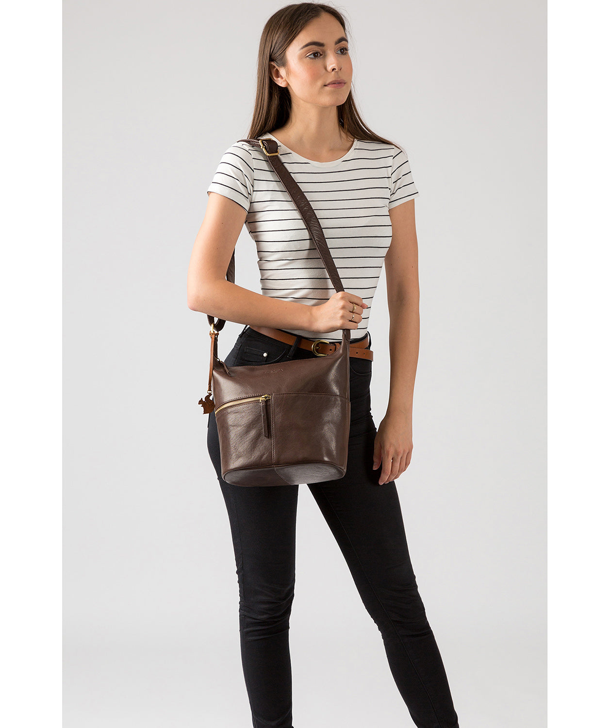 'Kristin' Dark Brown Leather Shoulder Bag Pure Luxuries London