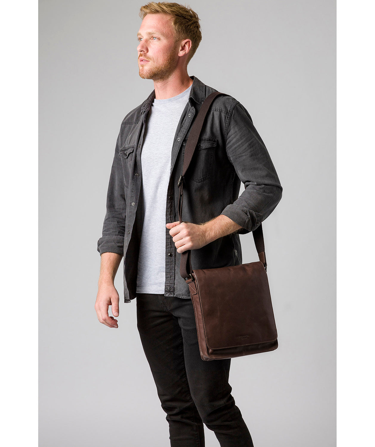 'Bowen' Dark Brown Leather Cross Body Bag image 2