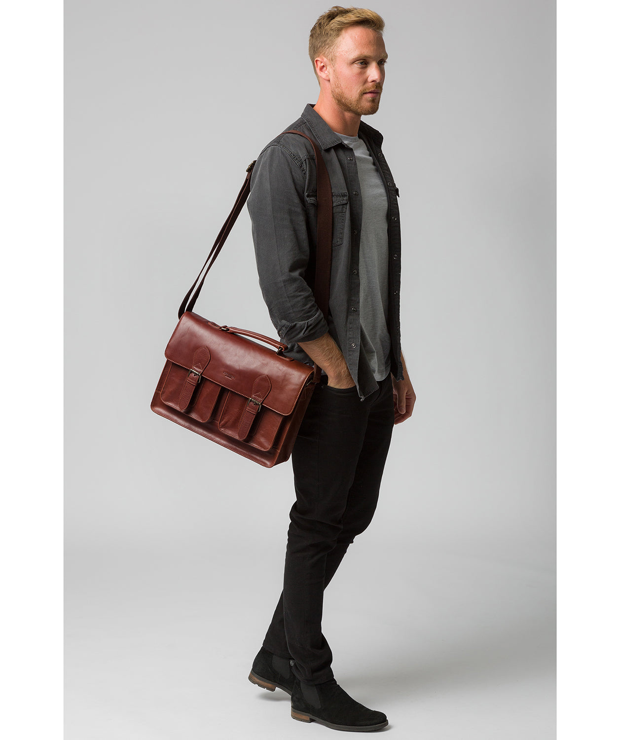 'Pinter' Conker Brown Leather Work Bag