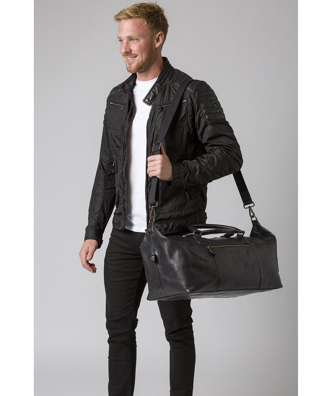 'Storey' Black Leather Holdall