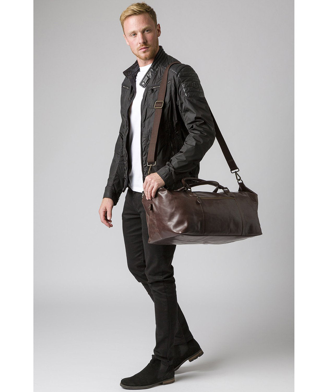 'Storey' Dark Brown Leather Holdall