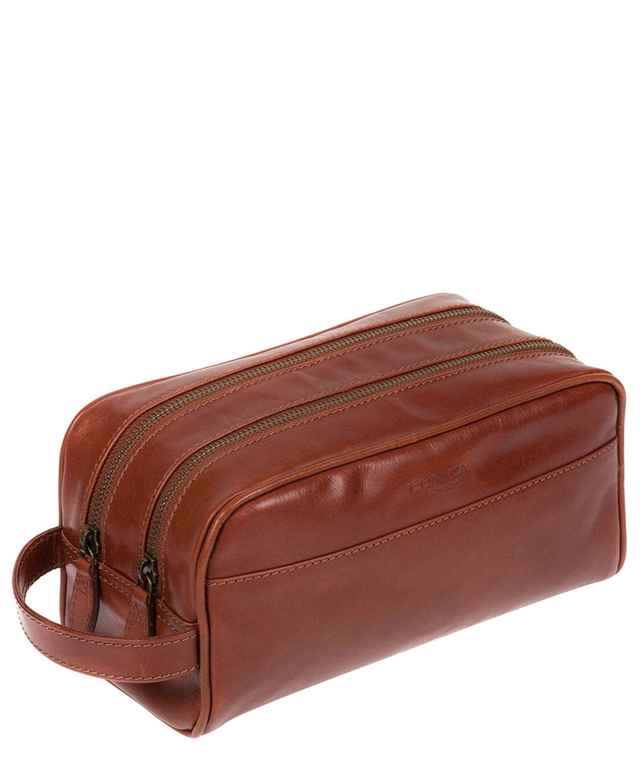 'Rudkin' Conker Brown Leather Washbag