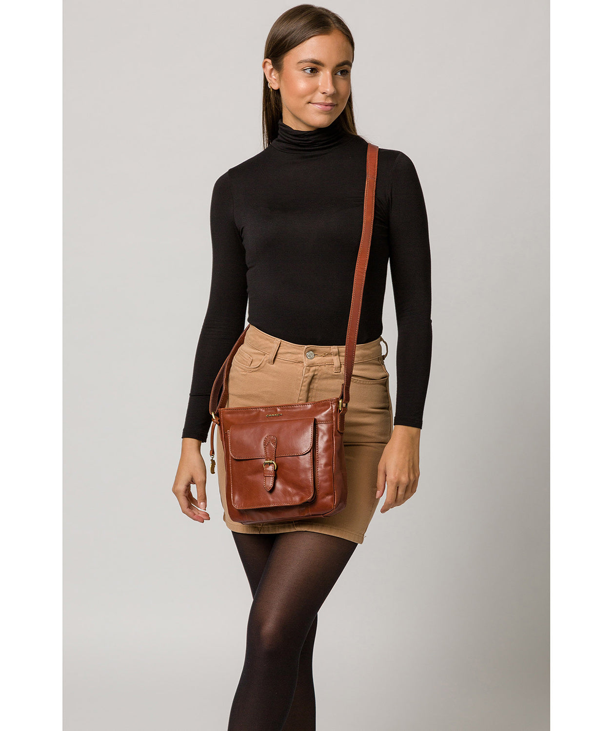 'Olina' Cognac Leather Cross Body Bag image 2