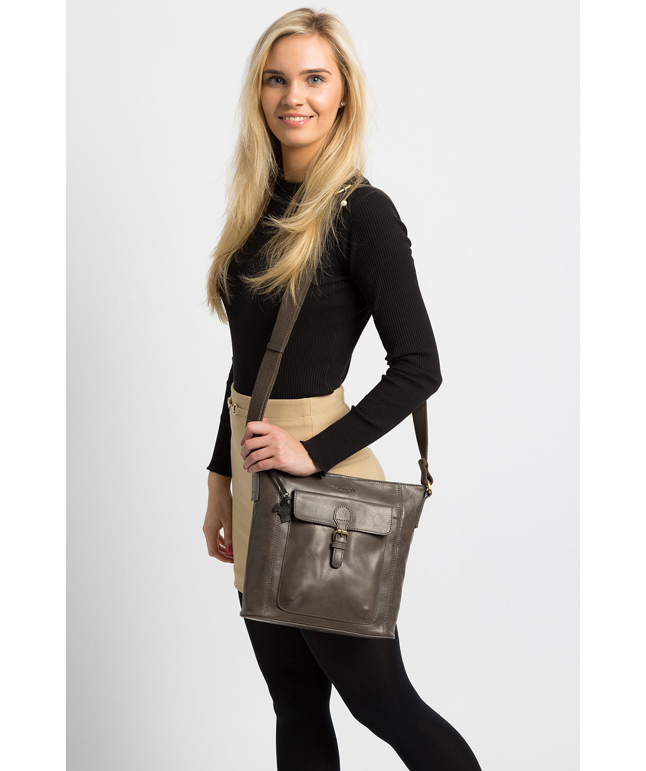 'Vonda' Slate Leather Cross Body Bag Pure Luxuries London