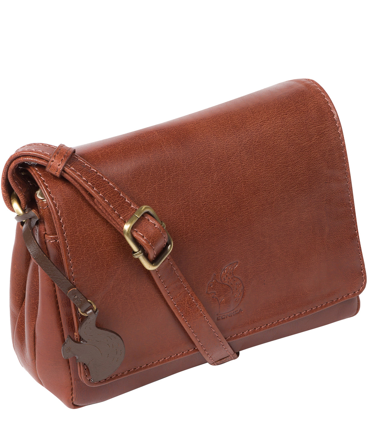 'Marta' Conker Brown Leather Cross Body Bag