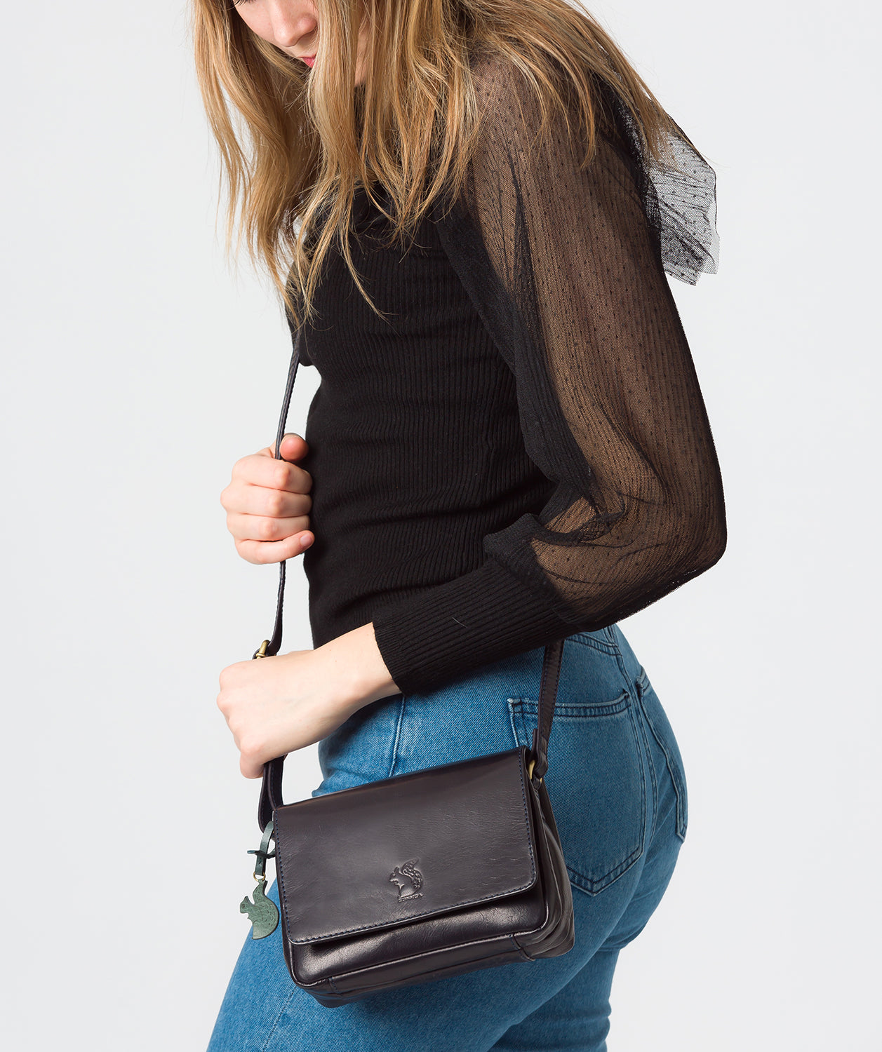 'Marta' Navy Leather Cross Body Bag