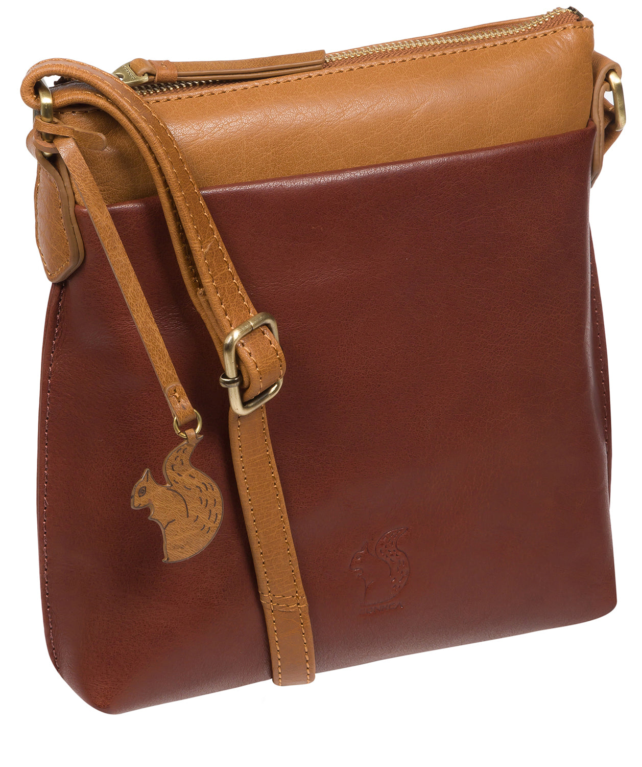 'Nikita' Conker Brown & Dark Tan Leather Cross Body Bag