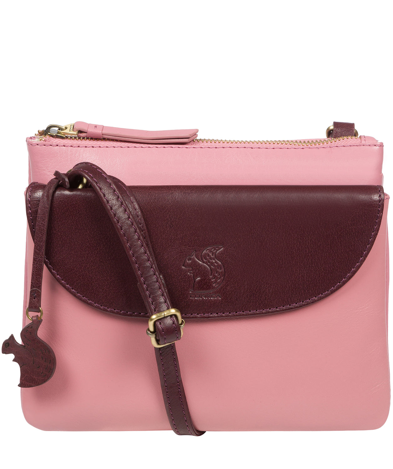 'Tillie' Blush Pink & Plum Leather Cross Body Bag