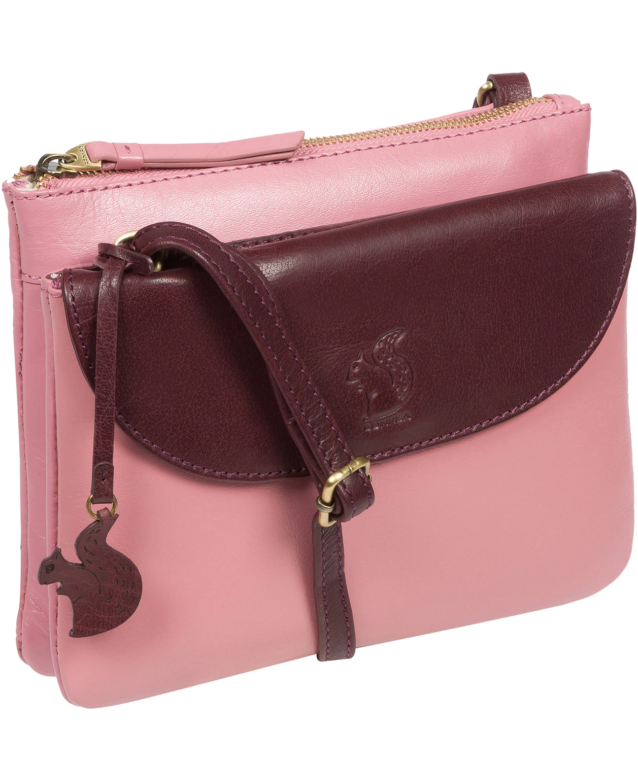 'Tillie' Blush Pink & Plum Leather Cross Body Bag