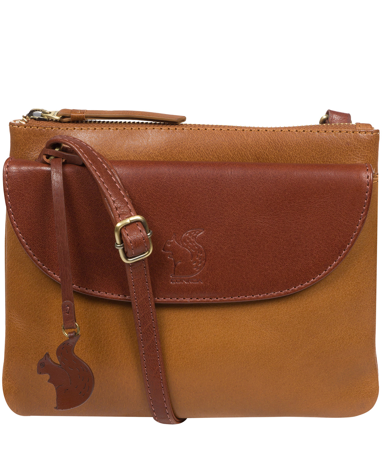 'Tillie' Dark Tan & Conker Brown Leather Cross Body Bag