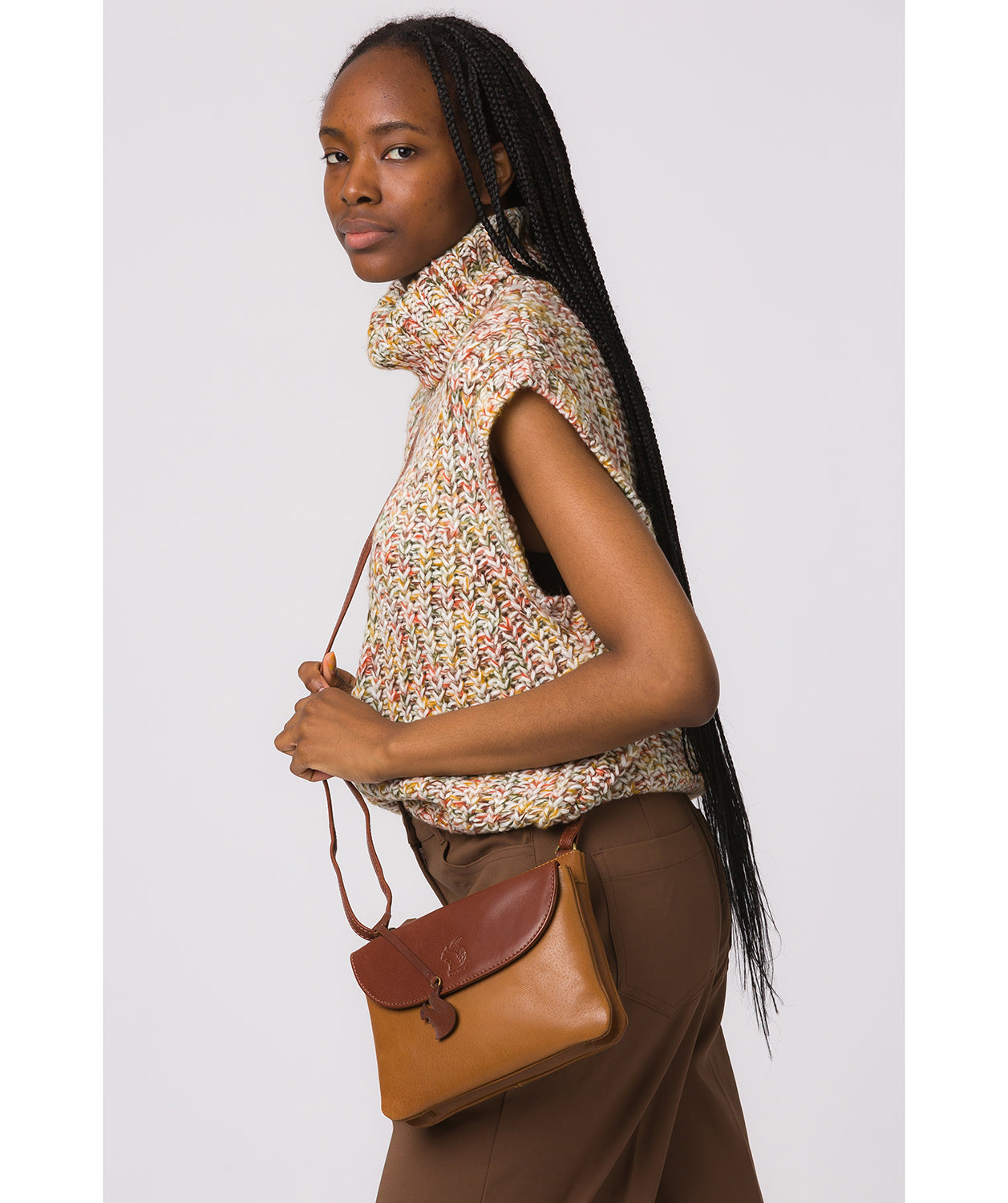 'Tillie' Dark Tan & Conker Brown Leather Cross Body Bag