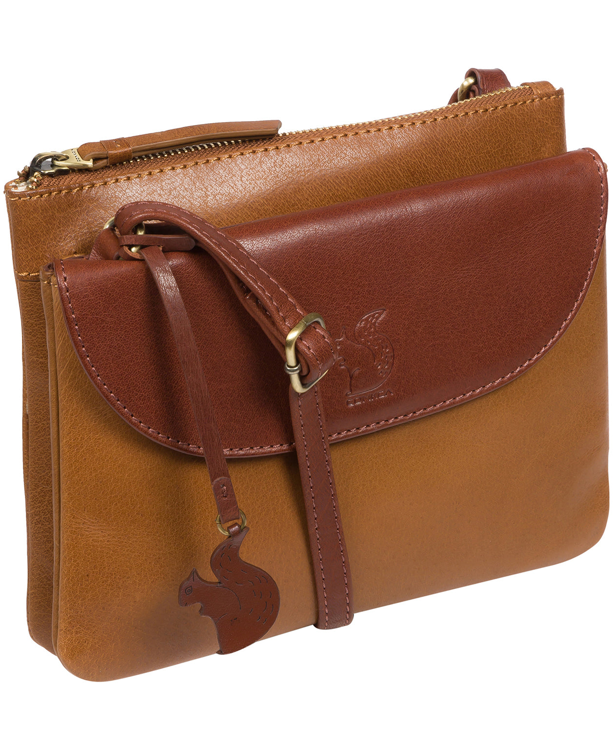 'Tillie' Dark Tan & Conker Brown Leather Cross Body Bag