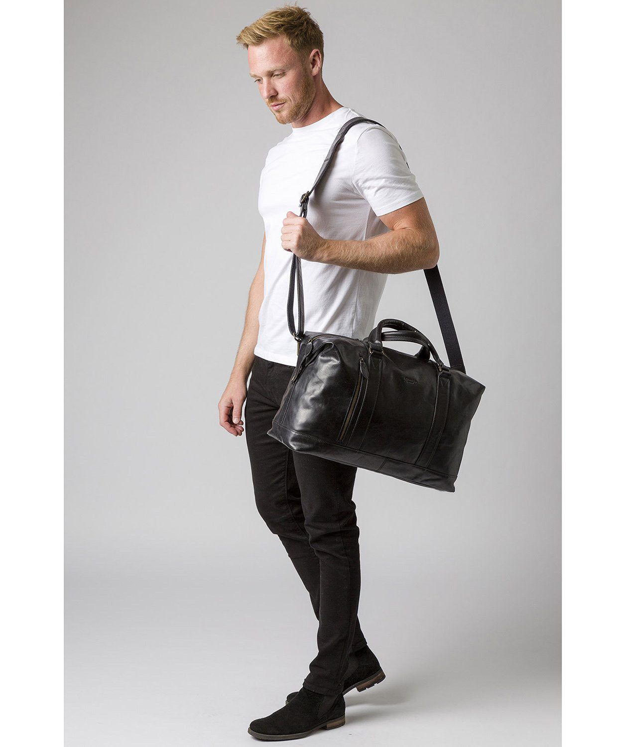 'Rivellino' Black Leather Holdall