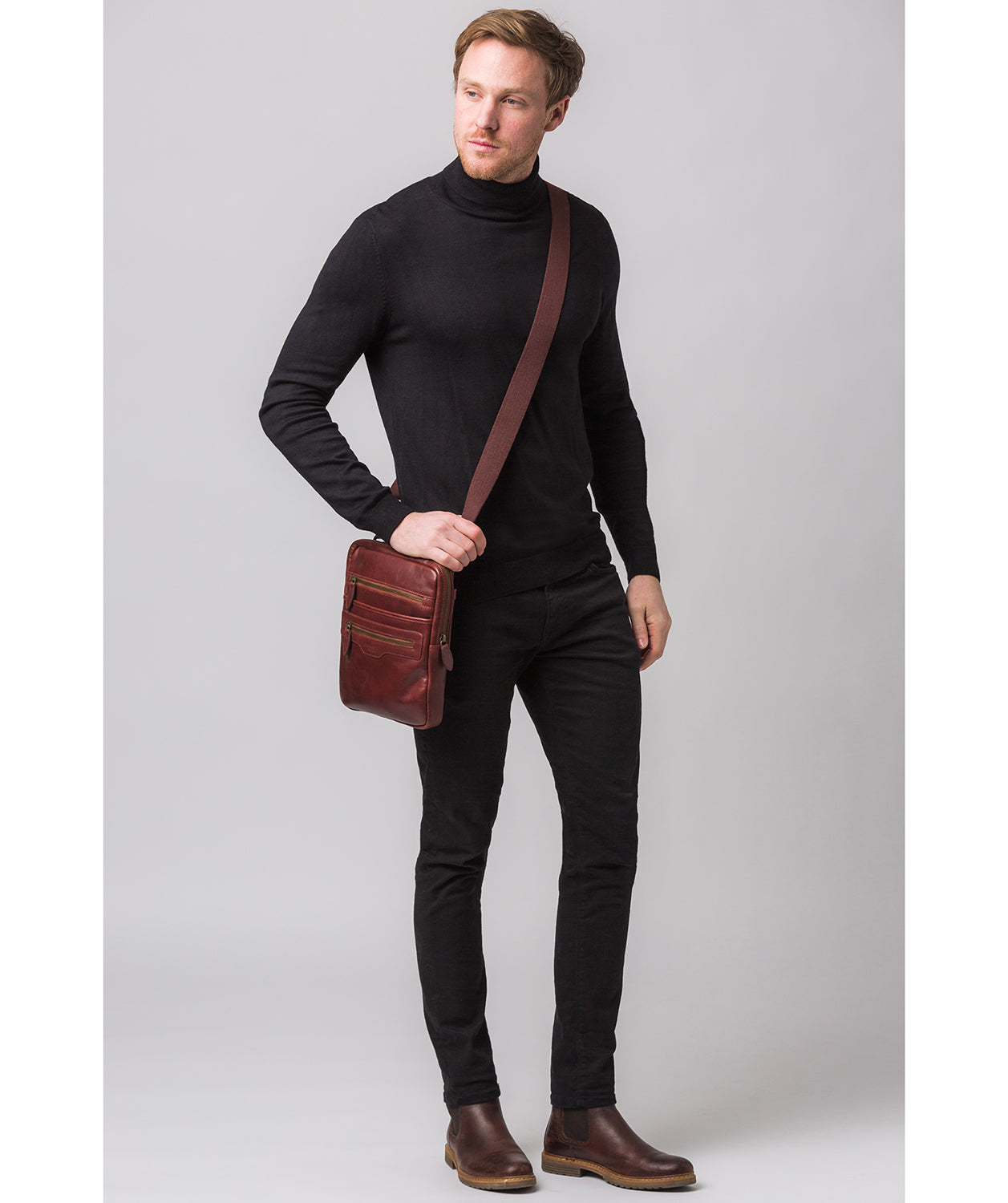 'Jairzinho' Conker Brown Leather Cross Body Bag