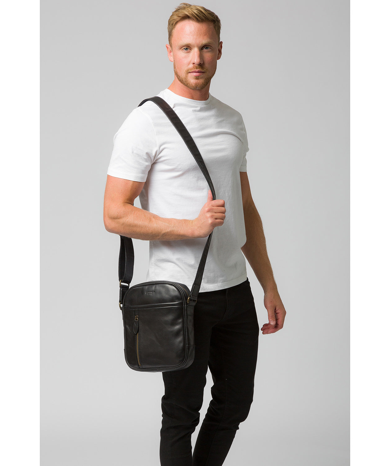 'Carlos' Black Leather Cross Body Bag Pure Luxuries London