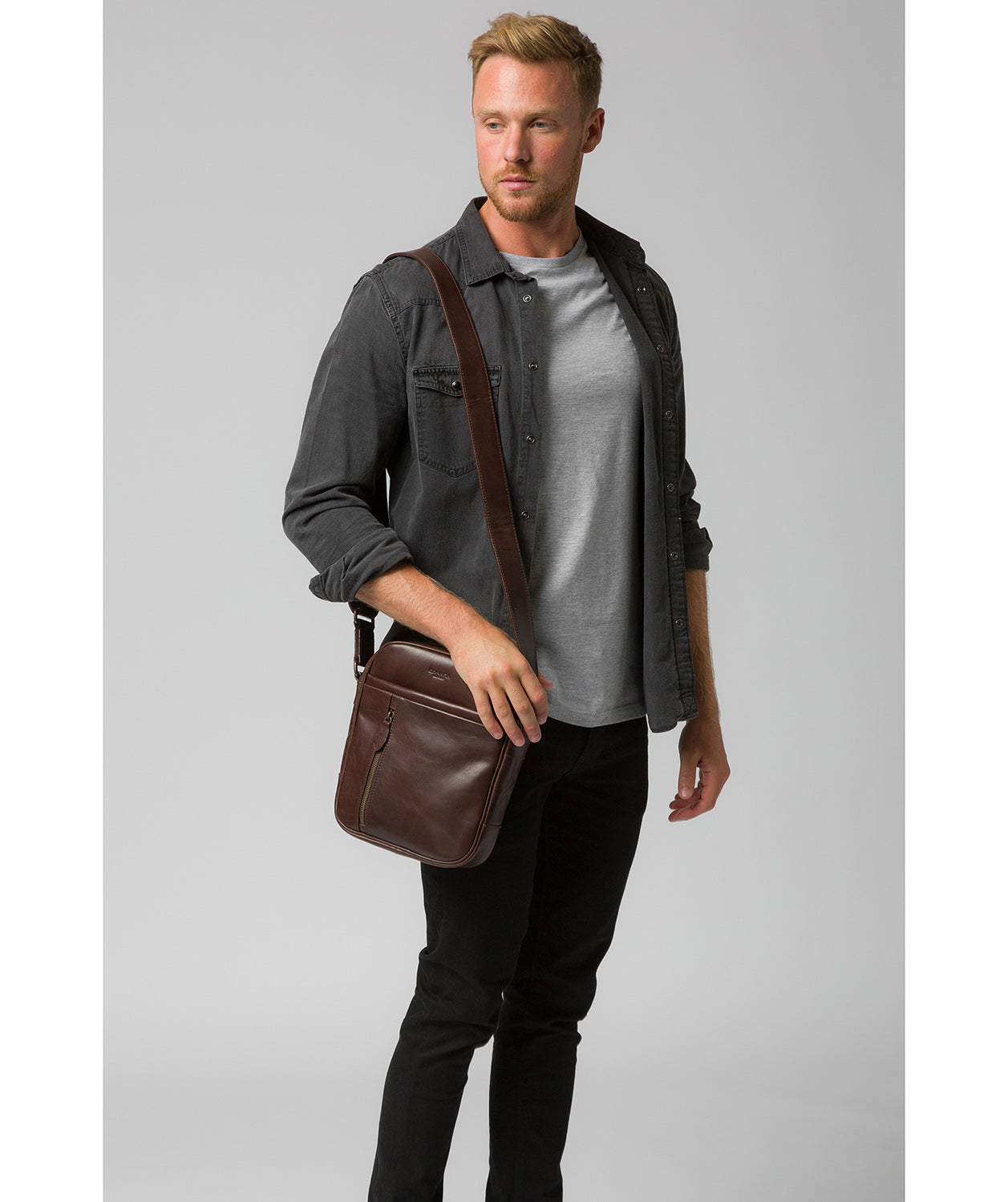 'Carlos' Dark Brown Leather Cross Body Bag image 2