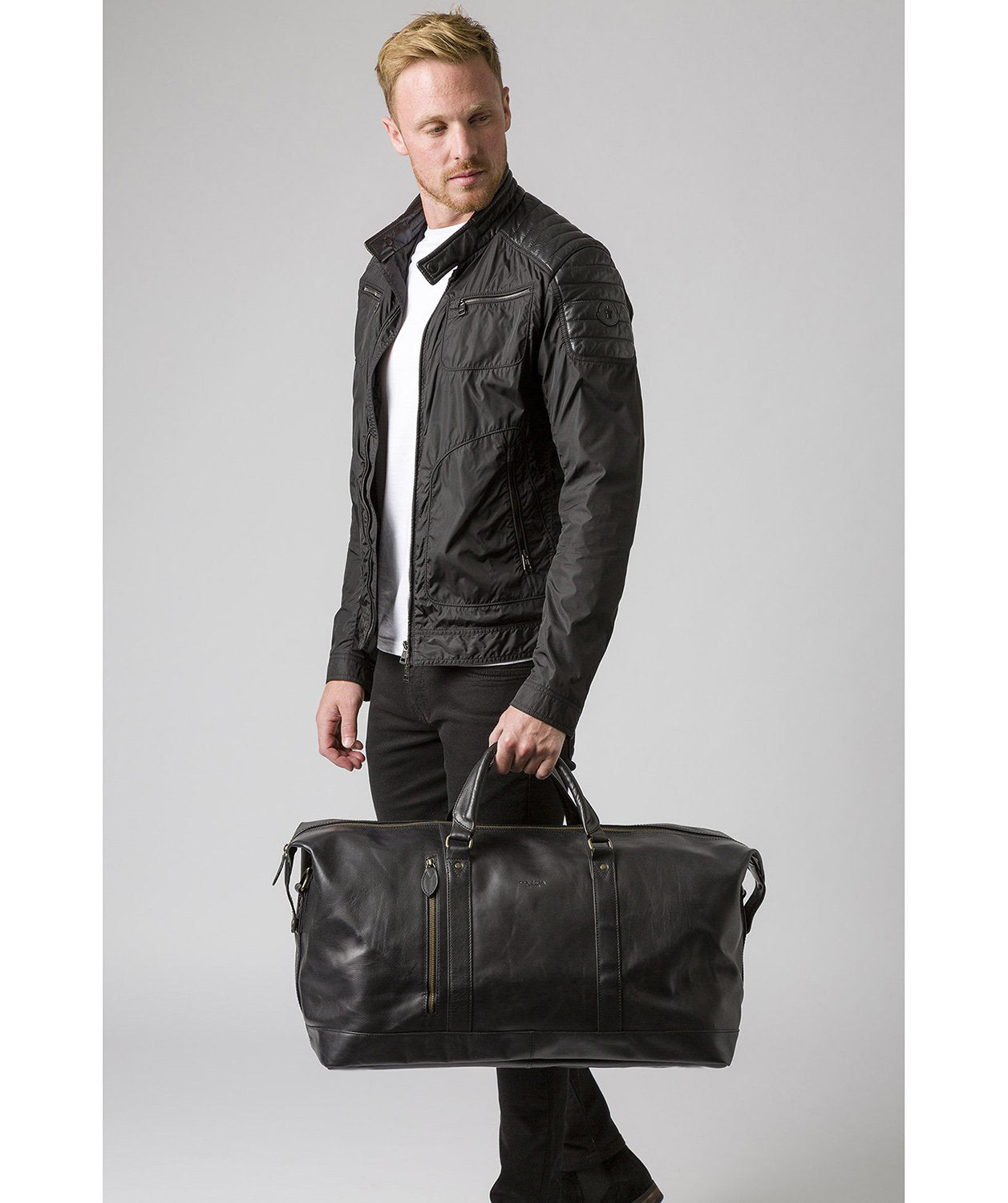 'Gerson' Black Leather Holdall